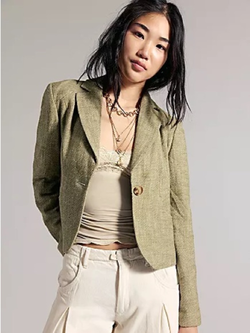 Free People Light Sage Women’s Wool Blazer